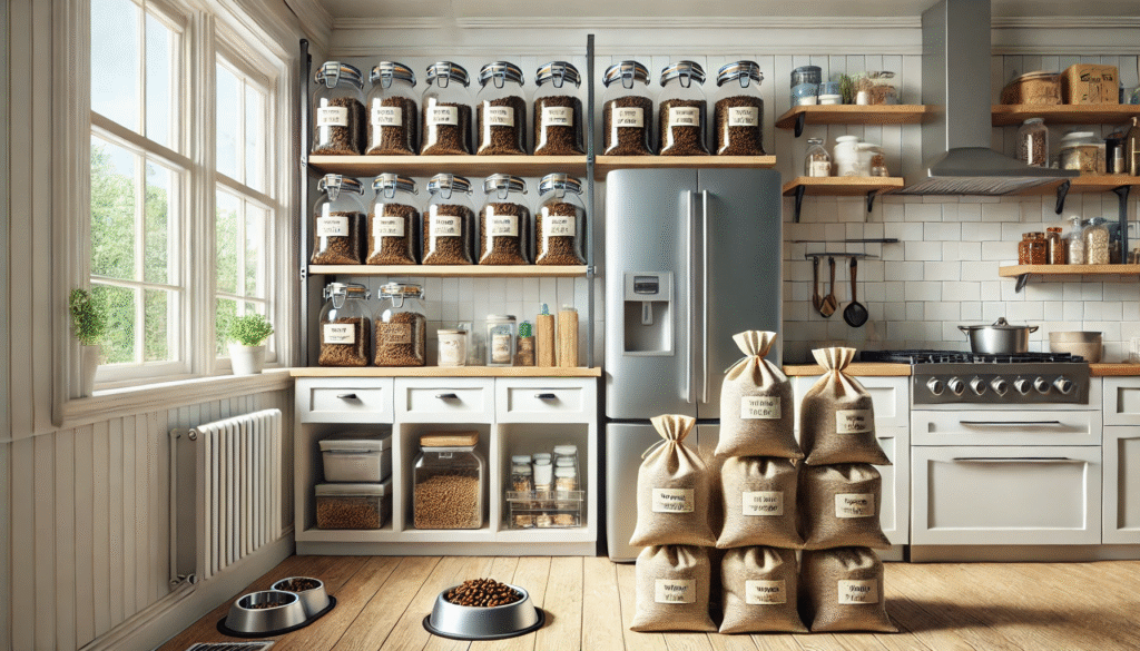 乾燥コーヒーかすの封入パックを高所や家電裏に設置した清潔なキッチン。ペットや子どもにも配慮した安全なネズミ対策の実例。