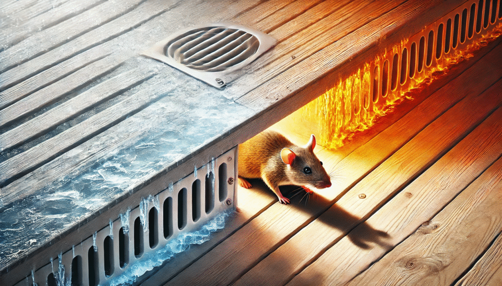 ネズミが暑さを避けて日陰や涼しい場所へ移動しているリアルな環境