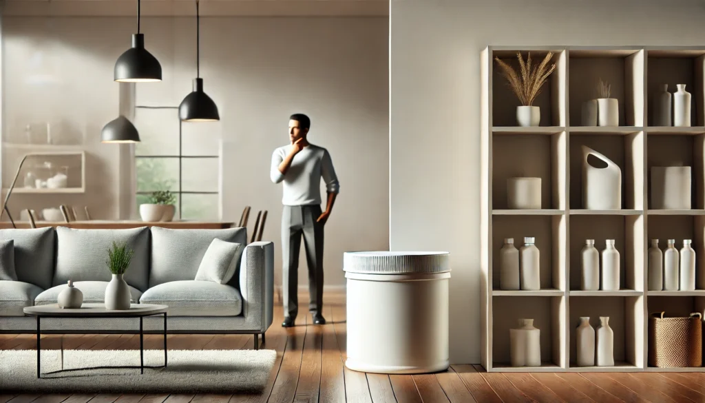 ネズミの見張り番を使う前に部屋の状況を確認して判断している様子を映した、使用可否の基準整理に役立つ写真