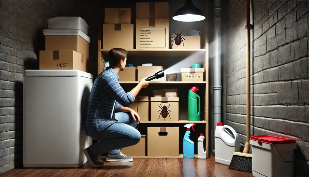 ネズミの見張り番が効かないと感じたときに、侵入経路や設置位置を点検している家庭内のチェック行動の様子