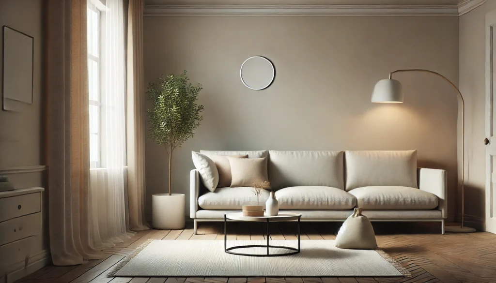 ネズミの見張り番を室内で使用した例として、清潔なリビングの隅に忌避剤が設置されたネズミ対策中の家庭の様子