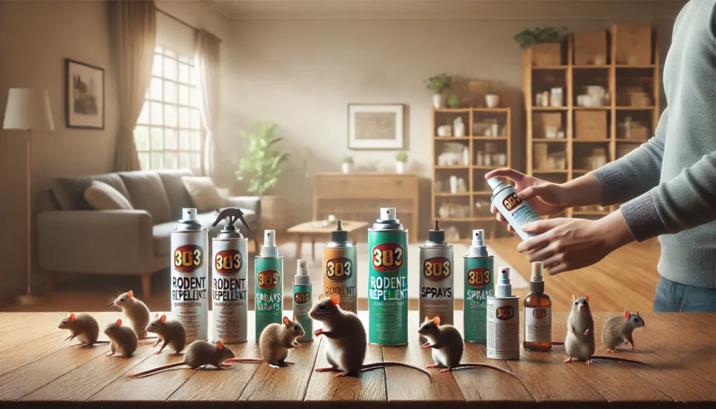 木製テーブルの上に並べられた複数の燻煙タイプ忌避剤。製品比較をする手元が映された選定シーン