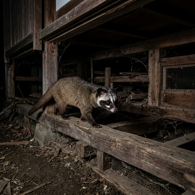 ネズミ以外の動物（ハクビシン）が床下に侵入するイメージ