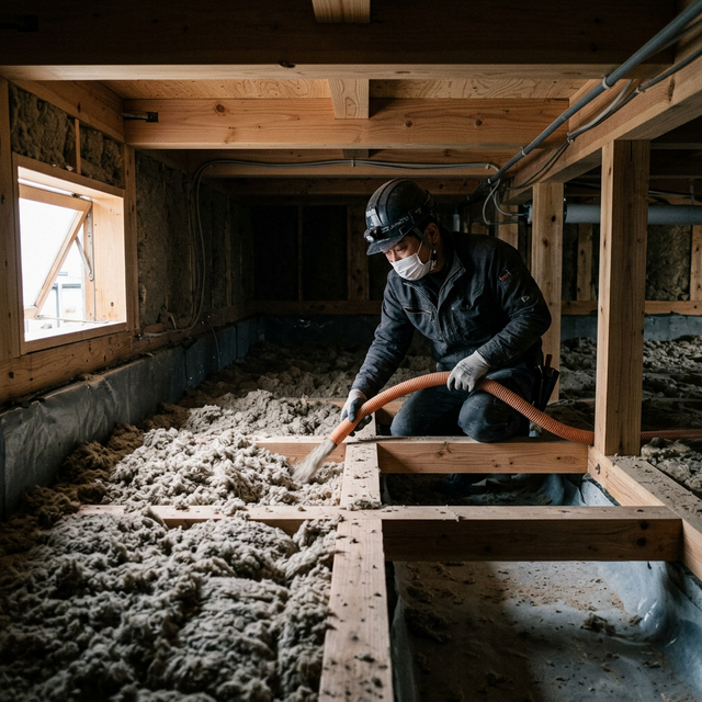 ネズミの巣作りに適した暖かく安全な床下の断熱材