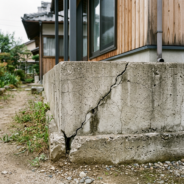 ネズミの侵入経路となる基礎部分のひび割れや隙間