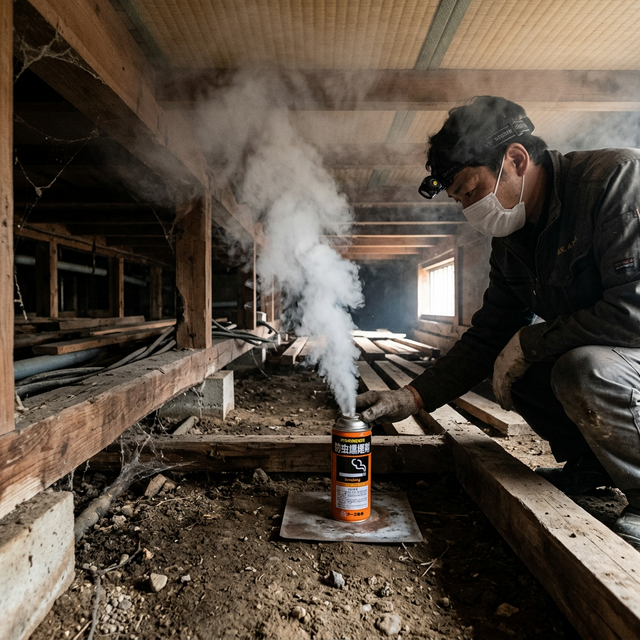 ネズミを床下から追い出すためのくん煙タイプ忌避剤の使用