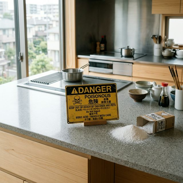 ネズミ駆除用ホウ酸を取り扱う際の危険性と注意喚起のイメージ