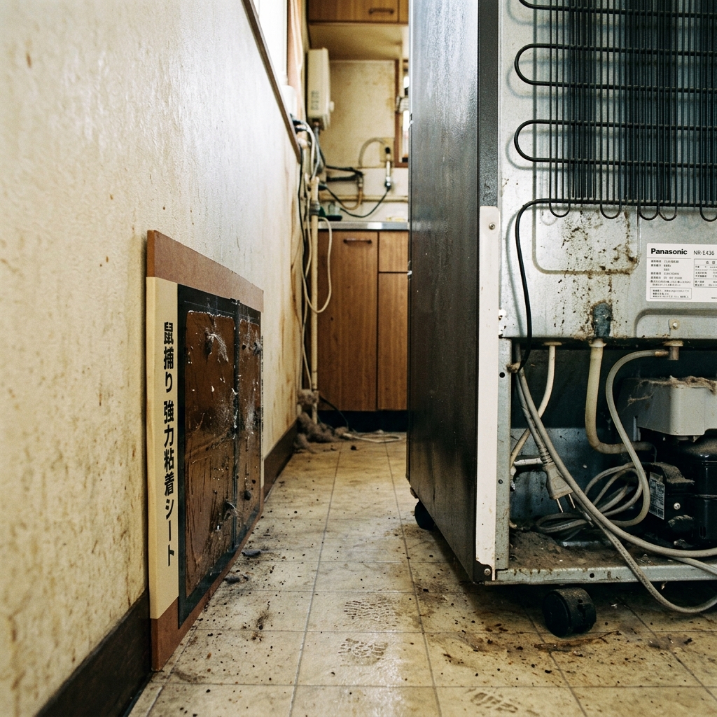 ネズミの通り道に設置された捕獲器のイメージ