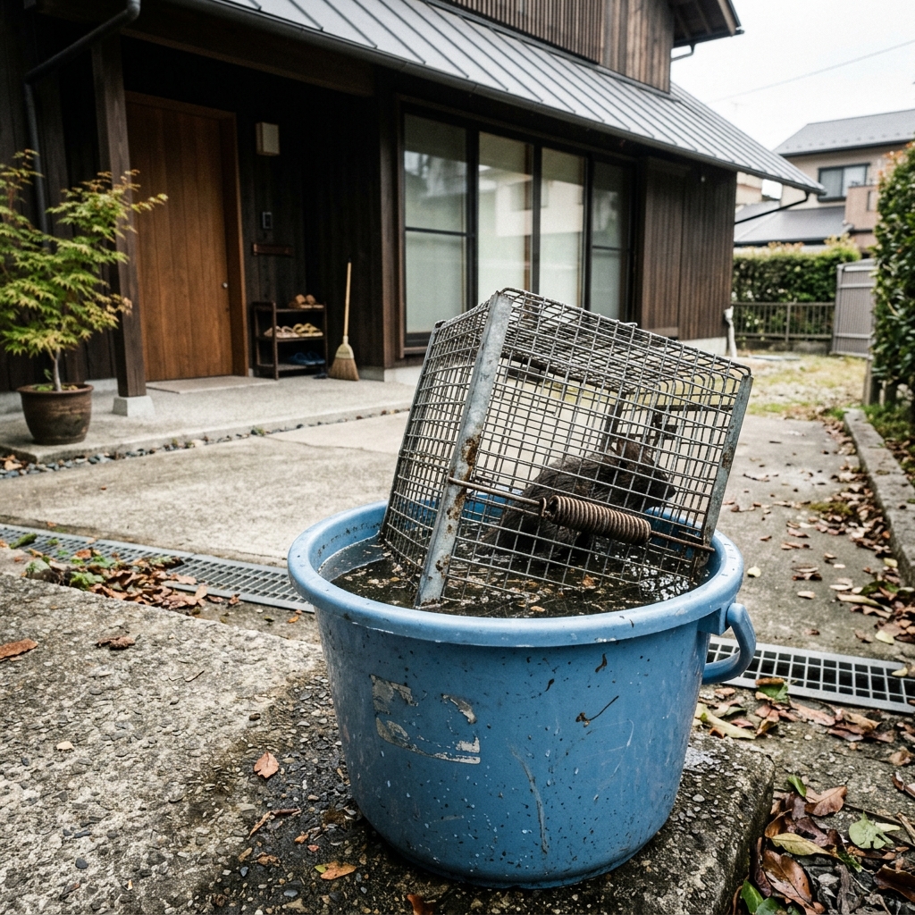 バケツの水でネズミを処分するイメージ