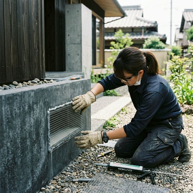 通気口や床下への金網の設置手順