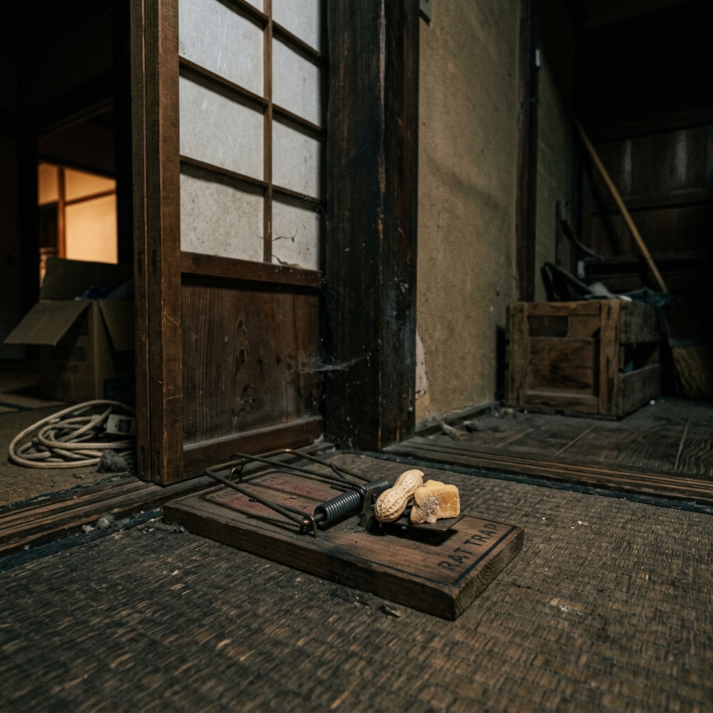 ネズミが好む餌を仕掛けた捕獲器のイメージ