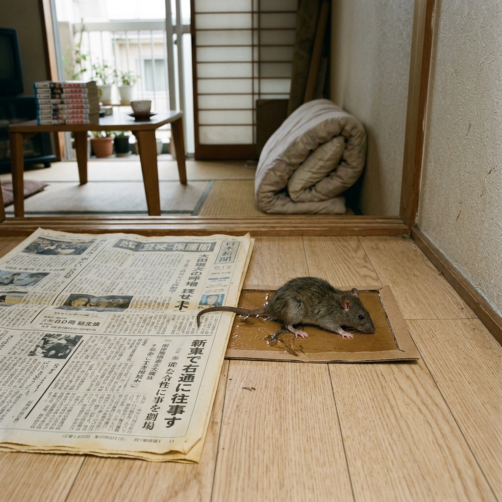 粘着シートに捕まったネズミの処理イメージ
