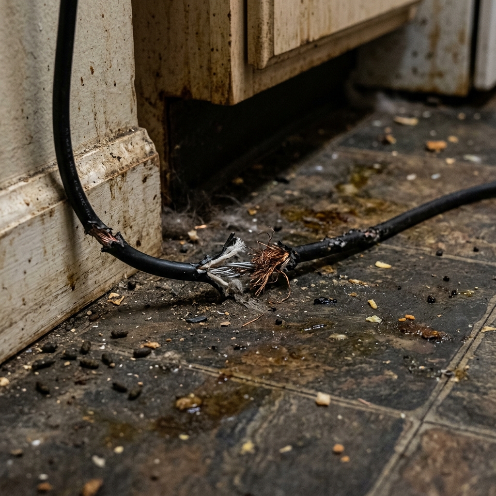 ネズミによる建物の配線かじり被害と病原菌のリスク