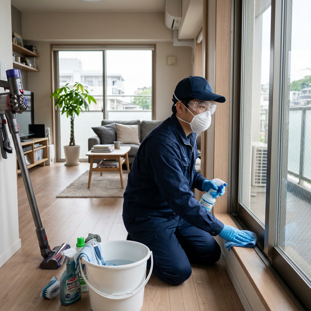 ネズミ処分時のマスクと手袋の装着イメージ