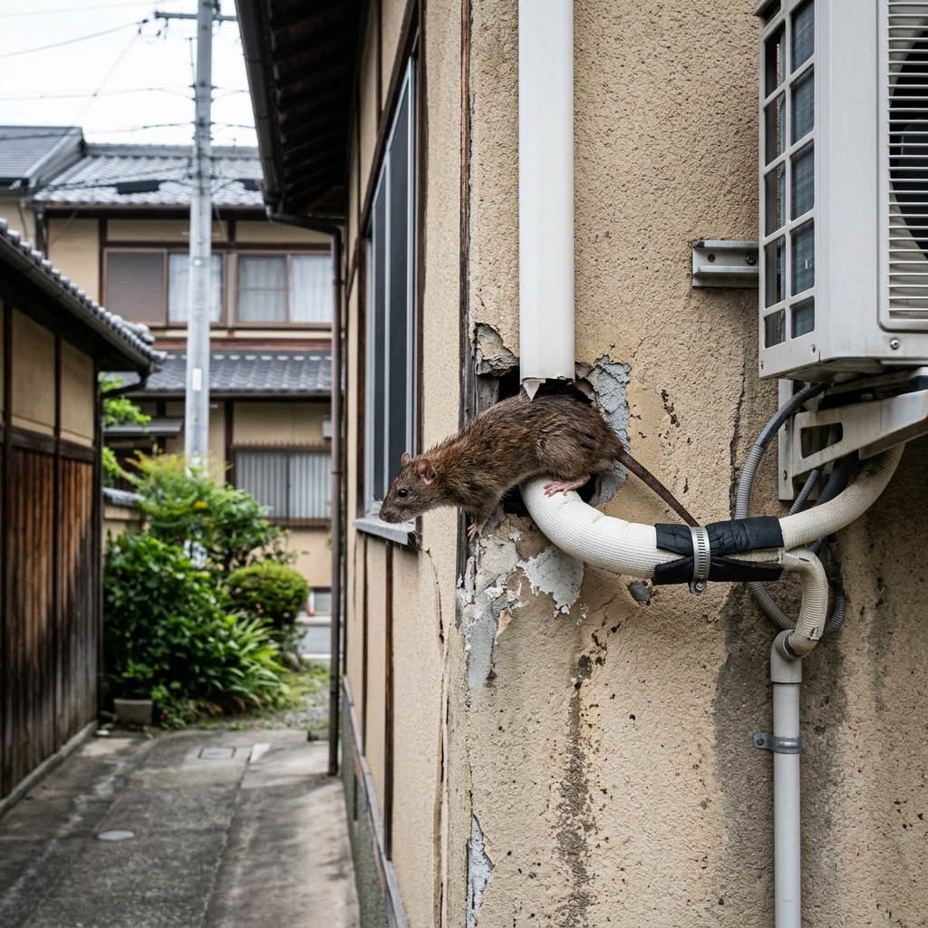 ネズミの主な侵入口となる外壁の隙間（配管や通風口）
