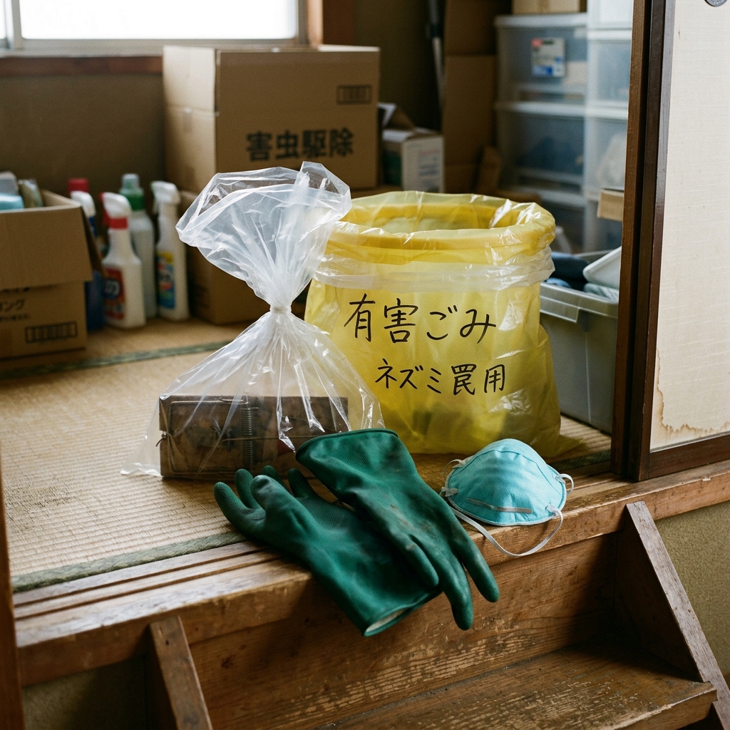 捕獲したネズミを安全に処分する準備のイメージ