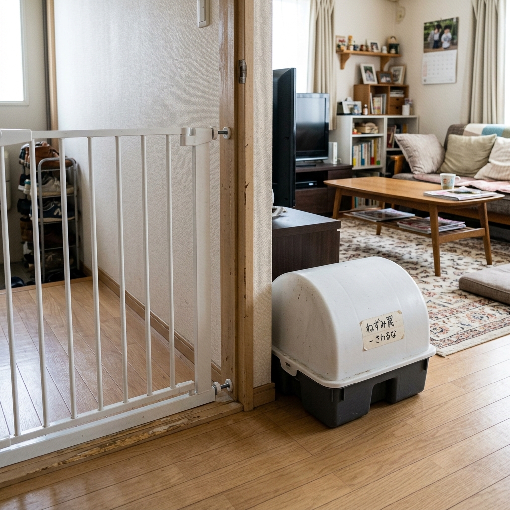 ペットとネズミ捕獲器の安全性を考えるイメージ